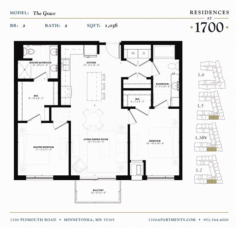 Floor plan for 2 beds, 2 baths, 1056 sqft